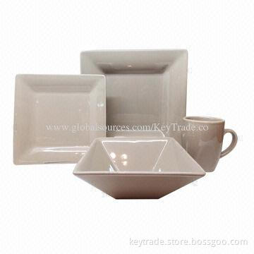 Fine Stoneware 16-piece Color Glazed Dinner Set in Square Shape, Multicolor